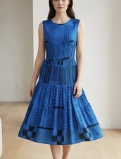 $2590 Oscar De La Renta 100% Silk Blue Black Dress. Made In Italy.