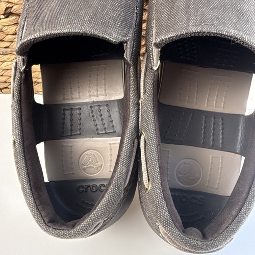 Crocs Men's Beach Line Canvas Boat Shoe Size 12 Beige Brown Slip On Deck Shoes - Picture 4 of 13