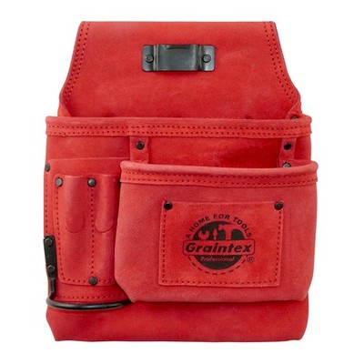 Graintex 5 Pocket Right Hand Nail Tool Pouch Red Suede Leather SS2621