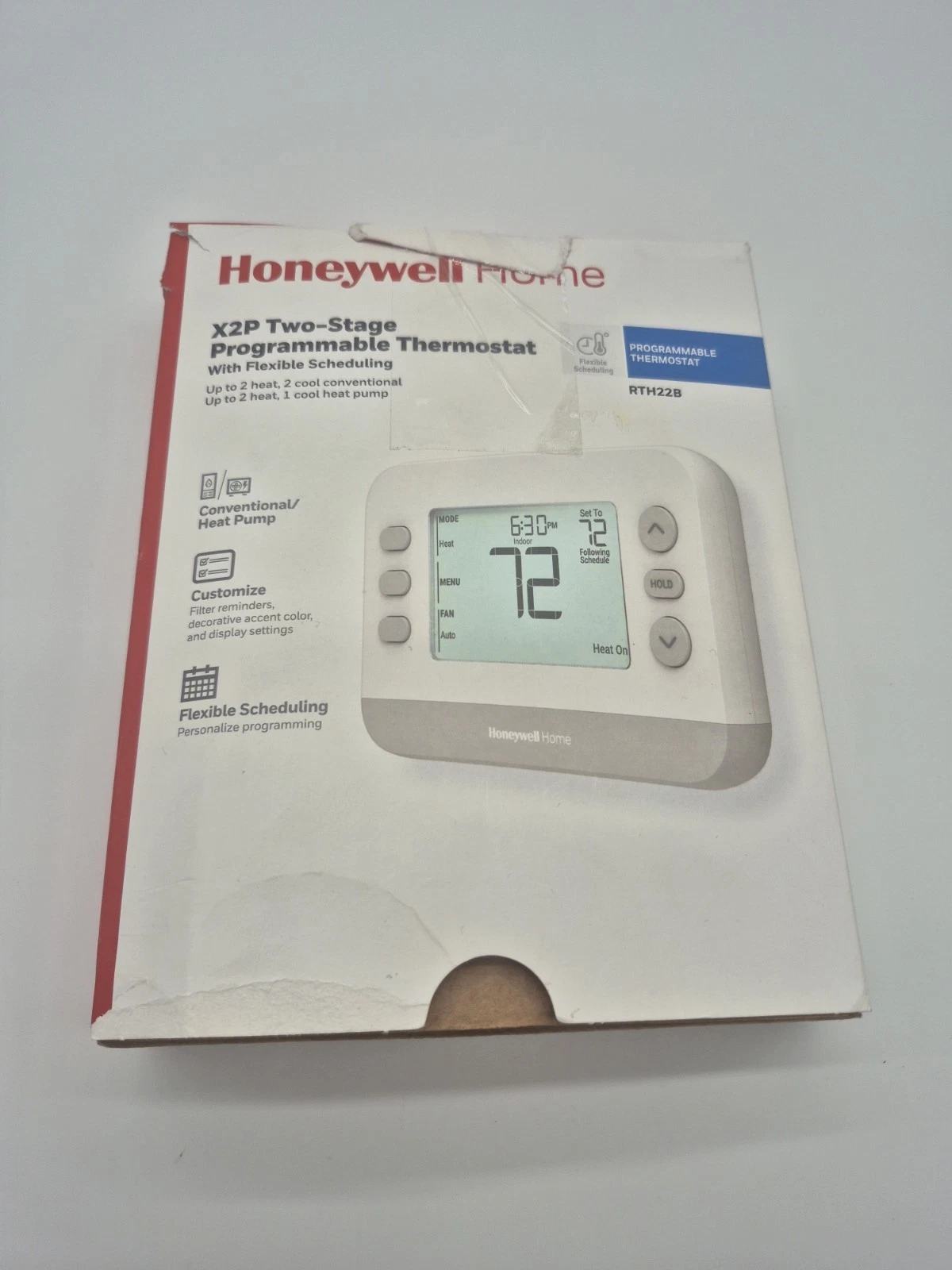 Honeywell Home X2P Programmable Thermostat, 1-Heat/1-Cool, Flexible Schedule