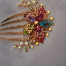 Decorative Hair Comb Rhinestones Flower 4  Long 2.5  Wide Flower Golden Teeth Glam