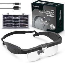 Magnifying Glasses with Light, Rechargeable Head Magnifier Glasses with 3 LED Li