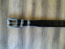 Vintage 80-90s Vicenza Sport Genuine Calfskin Alligator Leather Belt 26 Silver