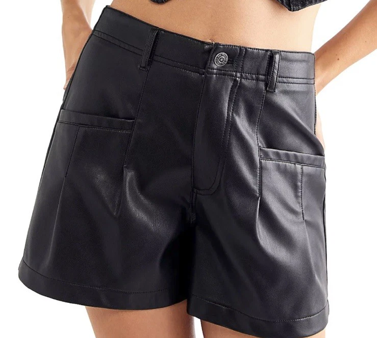 НОВЫЕ СВОБОДНЫЕ ЛЮДИ ЧЕРНЫЙ ПРЕСС ИГРАТЬ ВЕГАН ИСКУССТВЕННОЙ КОЖИ ШОРТЫ РАЗМЕР 12 - Изображение 2 из 4