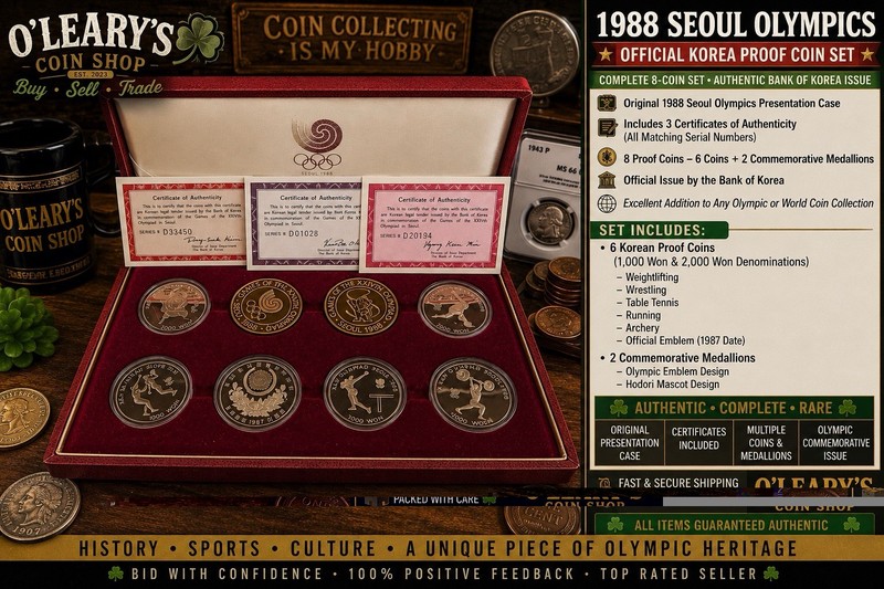 🏅 1988 Seoul Olympic Games Official Proof Coin Set 🇰🇷✨ Bank of Korea/COA