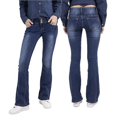 Damenjeans Bootcut Flare Denim Blau Mittel mit Elasthan, Neu