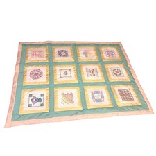 Vintage Handmade Quilted Blanket Cross Stitch Panels Baby Toddler Nursery Decor