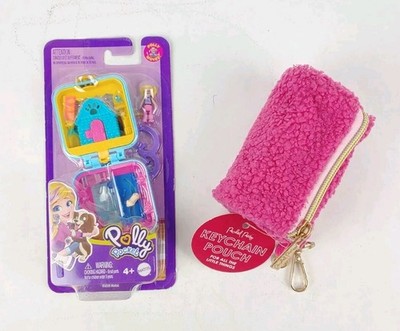 Polly Pocket Polly Moves Blue Compact w Dog House & Packed Party Keychain Pouch