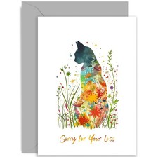 Flower Painting Cat Sorry for Your Loss Sympathy Cat Animal card - Pet Condol...