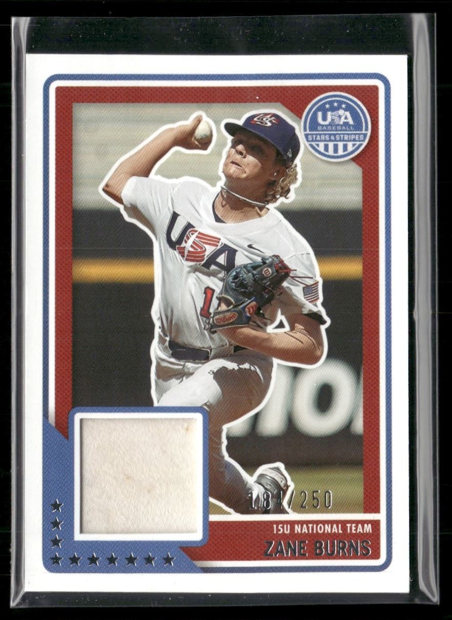 Zane Burns /250 2023 Panini USA Baseball Stars & Stripes Material PE USA
