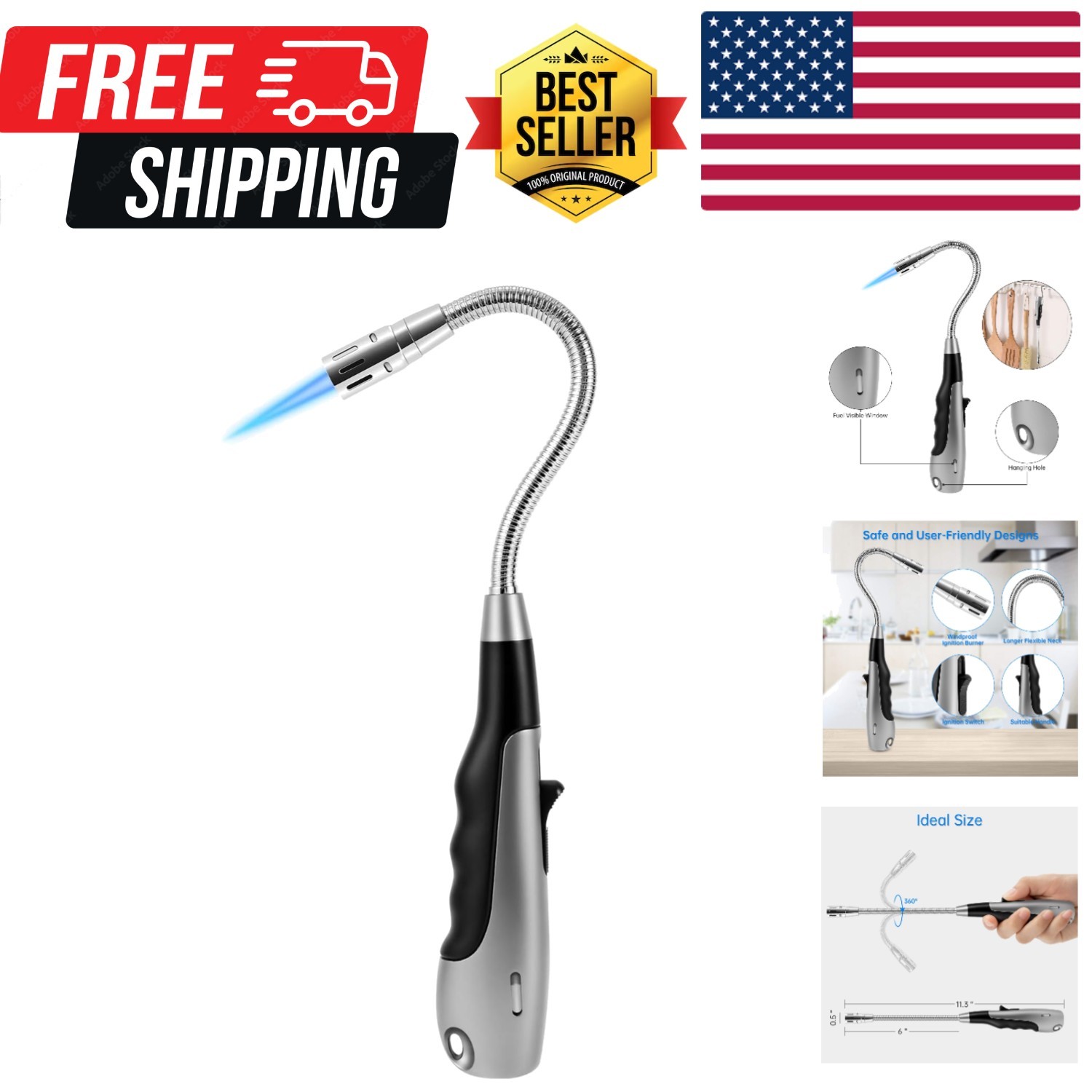 With Flexible Neck & Jet Flame For Camping Adventures