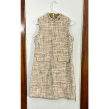 AKA Ivy Storehouse Tweed Sleeveless Shift Dress Pockets Sparkly High Neck Small