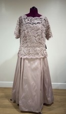 ADRIANNA PAPELL Cap Sleeve Lace  Top And Chiffon Midi Dress Sz. 14 Light Mauve