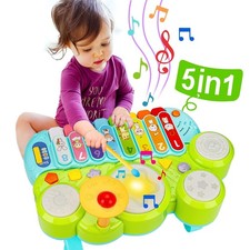 Baby Musical Toys 3 in 1 Piano Keyboard Xylophone Drum Set for 1 Year Old Gir...