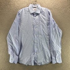 Carolina Herrera Dress Shirt Mens 16 Button Up Blue Cotton Long Sleeve Textured