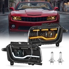 Black Projector Headlight For 2010-2013 Chevrolet Camaro Led Tube Switchback Drl