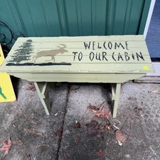 Small Rustic Green Wooden Bench 