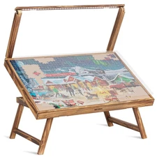 Puzzle Table with LED Light, Jigsaw Puzzle Table with Folding Legs and Cover,...
