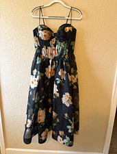 ZIMMERMANN Black Floral Sweetheart Spaghetti Strap Silk Chiffon Midi Dress SZ2