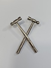 Crossed Double Ball Peen Hammers Lapel Pin Silver Color