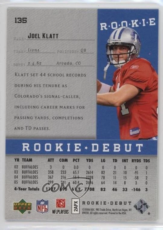 2006 Upper Deck Rookie Debut Rookie Joel Klatt #135 RC - Image 2 of 2