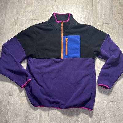 LTT Linus Tech Tips Retro Polar Fleece Pullover Sweater Blck Blue Purp 1/2 Zip M