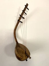 Antique African Adungu 4 String Hand Made Gourd Hide Wood Bow Harp Instrument