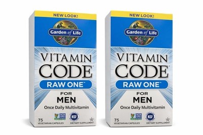 2 X Garden of Life Vitamin Code Raw One Multivitamin for Men - 75 Caps