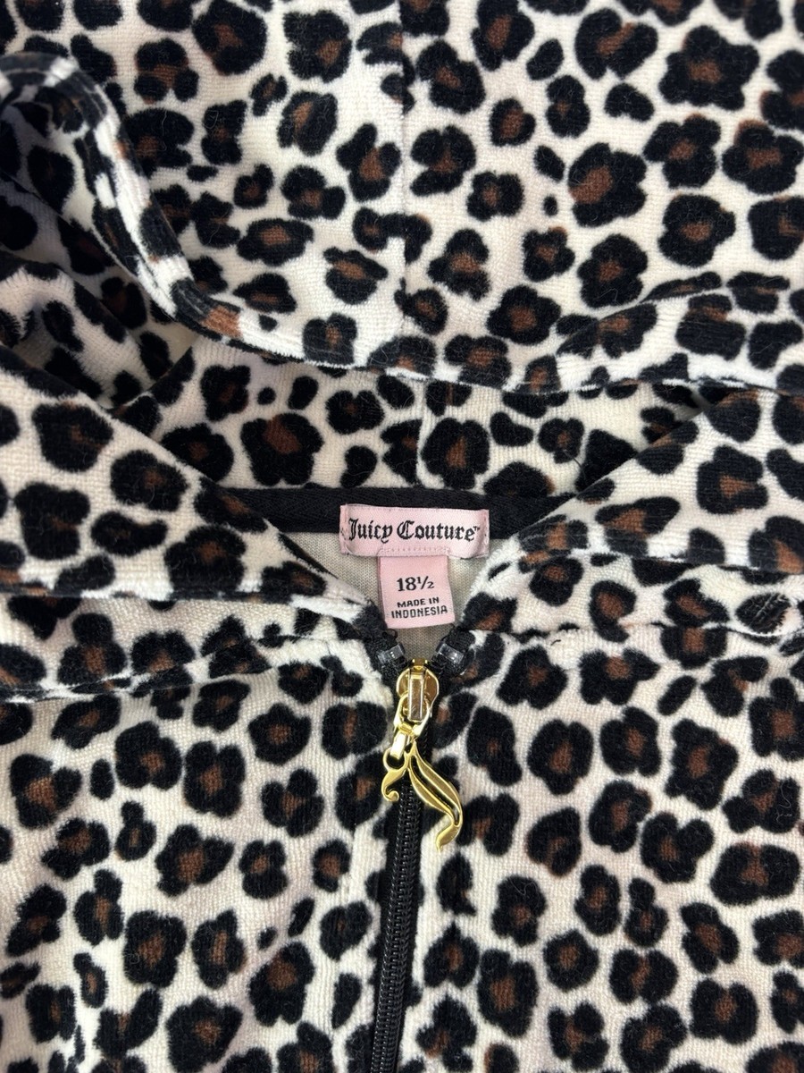 Juicy Couture Velvet Velour Track Jacket Hoodie Full Zip Leopard 