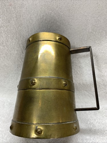Vintage 5” Tall Brass Tapered Mug With Handle, Made In Mexico. Bin C11