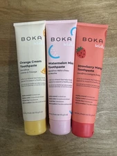 Boka Fluoride-Free Toothpaste, Variety , 4oz, 3-Pack, Made in USA Orange, Waterm