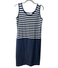 Liz Claiborne Womens 10 L Navy Striped Sleeveless Knit Dress Nautical Sailorcore