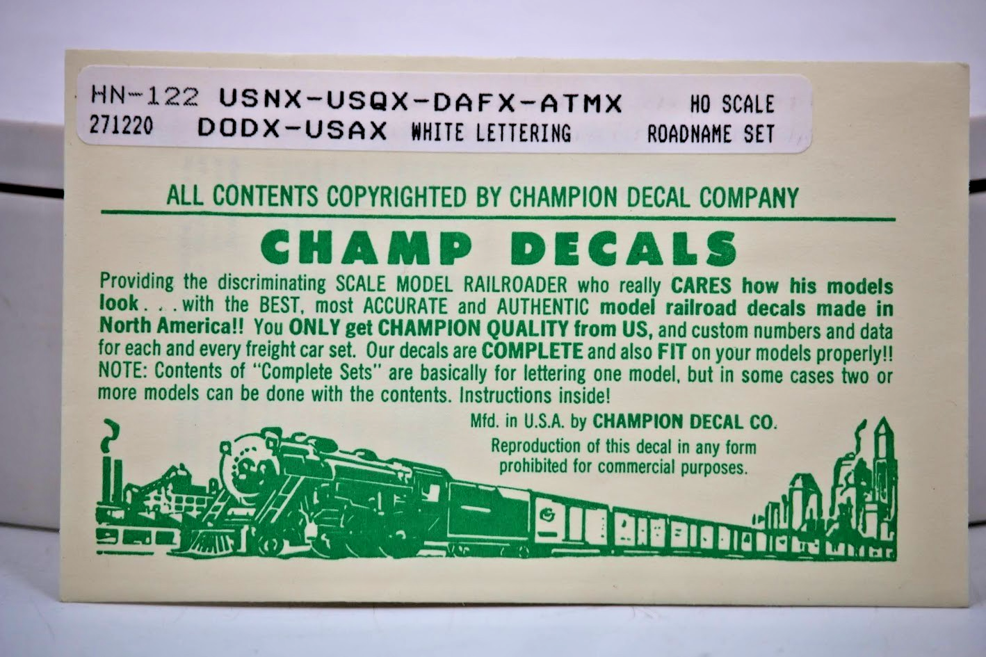 HO Scale Champ Decals HN-122 White Roadname Lettering Set #271220 NIP