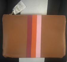 Ipsy Glam Bag August 2025 Makeup Cosmetic Leather Striped pull Zip Close NEW 