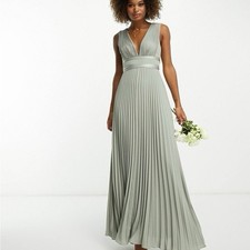 NWT ASOS DESIGN Premium pleated maxi dress - Olive Slate Green Size 6 Goddess