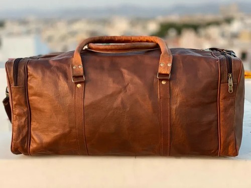 Leather Weekend Bag Travel Men's Gym Luggage Vintage Overnight Air cabin Duffel - Picture 6 of 11
