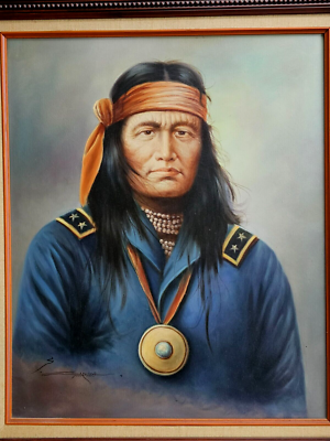 Z GARCIA Vintage Painting Native American Army Indian Warrior