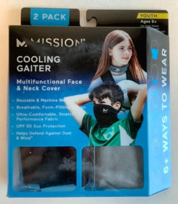 NEW Mission 2-PK Youth-Size Cooling Neck Gaiter Black and Charcoal Face Masks