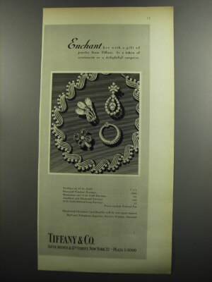 1953 Tiffany & Co. Jewelry Ad - Enchant her with a gift of jewelry