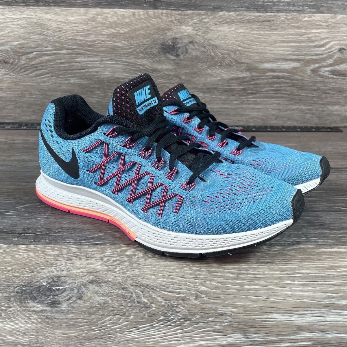 Nike Zoom Pegasus 32 Shoes Women Size 7.5 Running Sneakers blue Pink Lace up | eBay