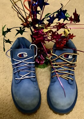 Kids Champion Timberland Boots Blue Different Laces Marks/Need Cleaned 