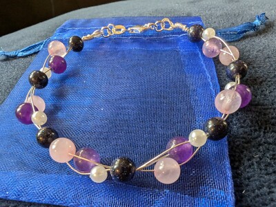 Feines Silber Perlen Edelstein Armband