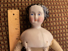 Antique 1860 Flat Top CHINA HEAD DOLL 14.5" Shoulder head Pretty Civil War