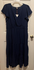 KNOX ROSE LADIES PLUS BLUE ELASTIC WAIST SHORT SLEEVE DRESS SIZE XXL NEW