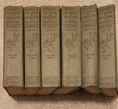 1926 THE LIBRARY OF PIONEERING AND WOODCRAFT 6 VOLUME BOOK SET SETON WILD ANIMAL