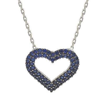 Suzy Levian Blue Cubic Zirconia Sterling Silver Heart Pendant Black