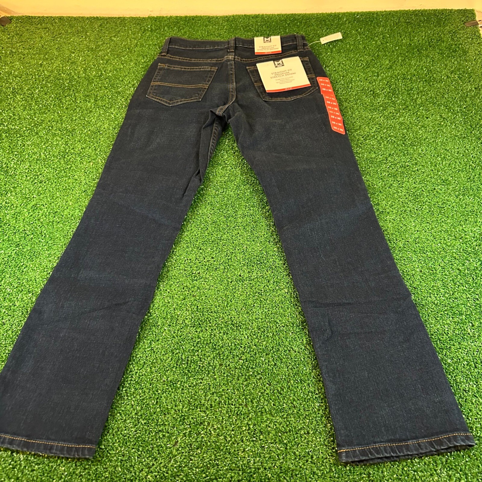 Members Mark Jeans Straight Leg Dark Wash Denim Pants Stretch Blue Mens 28x30"