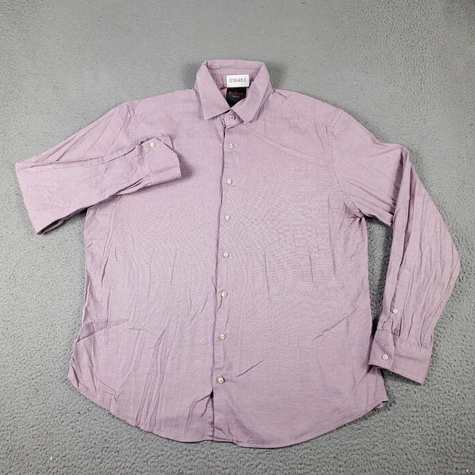 Camisa Ben Sherman Para Hombre Talla 17 Vestido Púrpura Abotonada Manga Larga * Foto 2 de 4