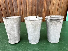 Vintage 3 Sap Pails Buckets Flower Planters 12" High Maple Syrup Galvanized #57