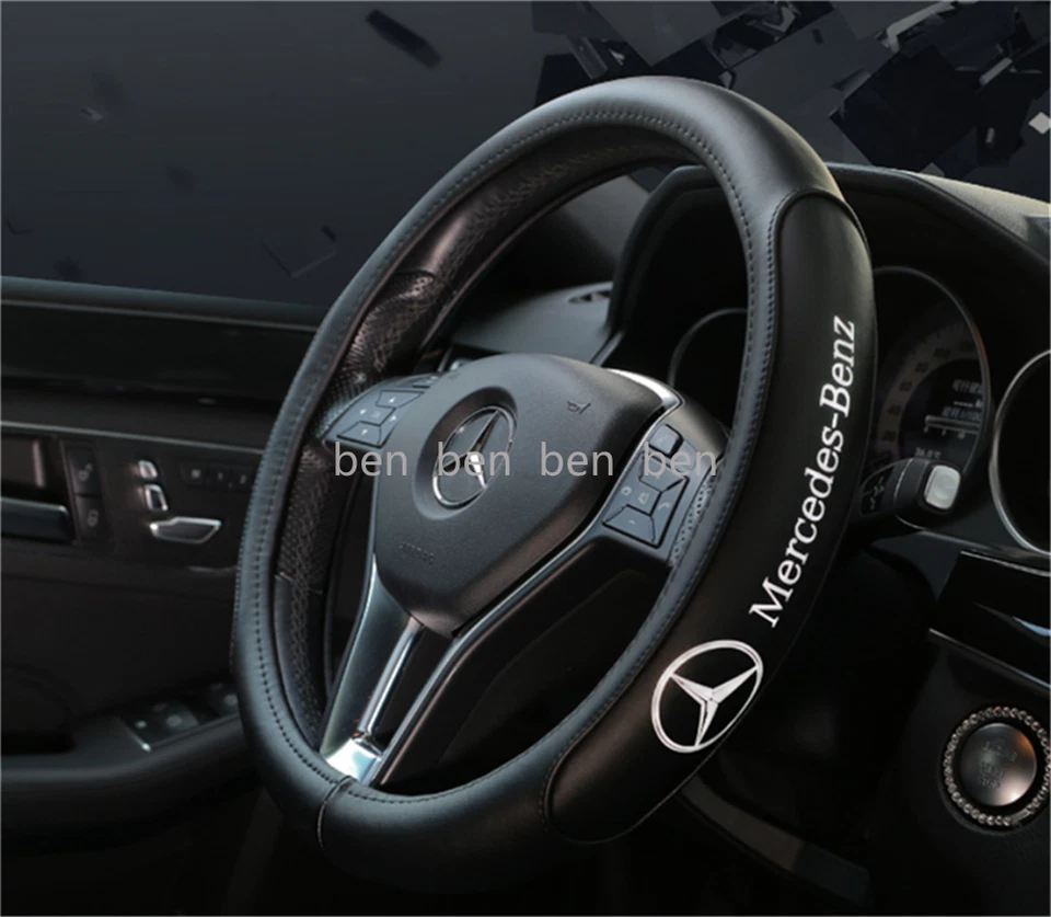 Black 38cm/15inch Steering Wheel Cover For Mercedes Benz New Faux Leather Nice - Image 3 of 4